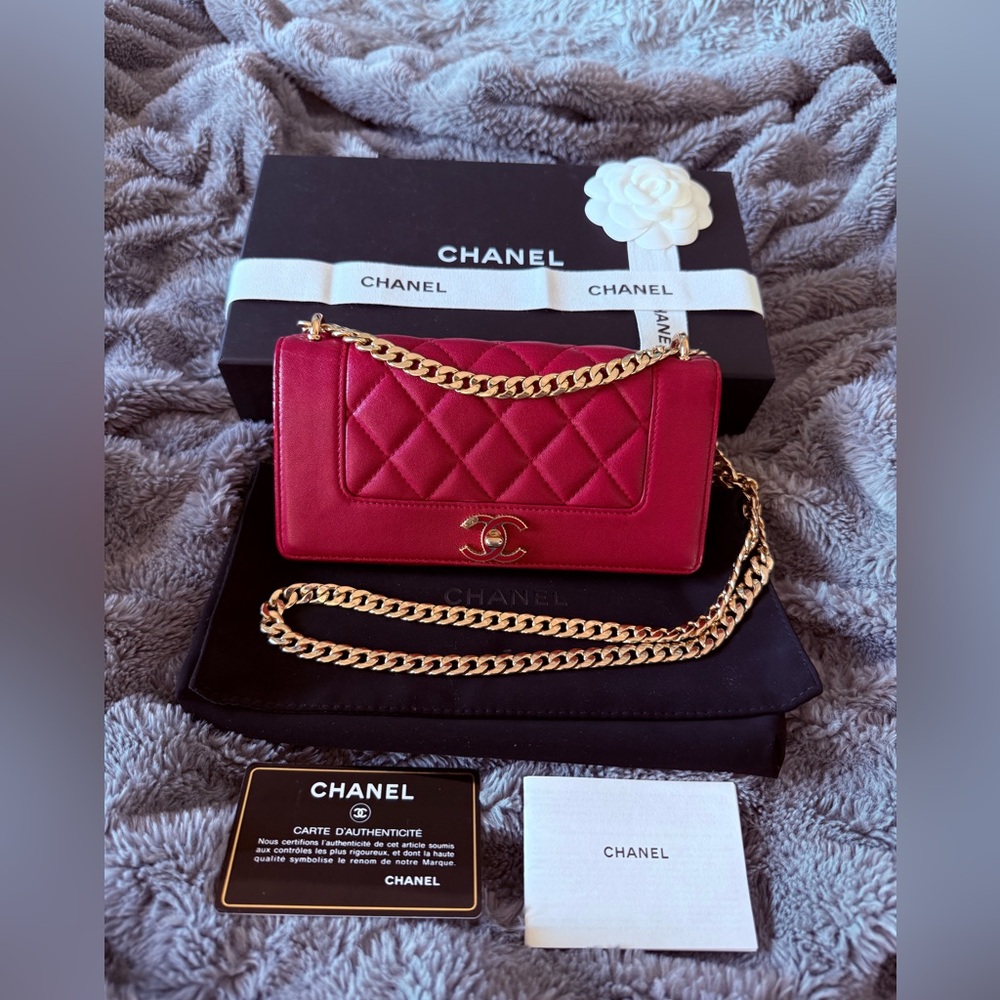 Sold! Chanel Mademoiselle Burgundy Quilted Wallet on Chain